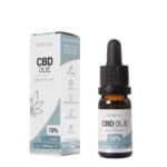une bouteille d'huile de CBD à côté d'une boîte.