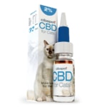 une bouteille de cbd avec un chat à côté.