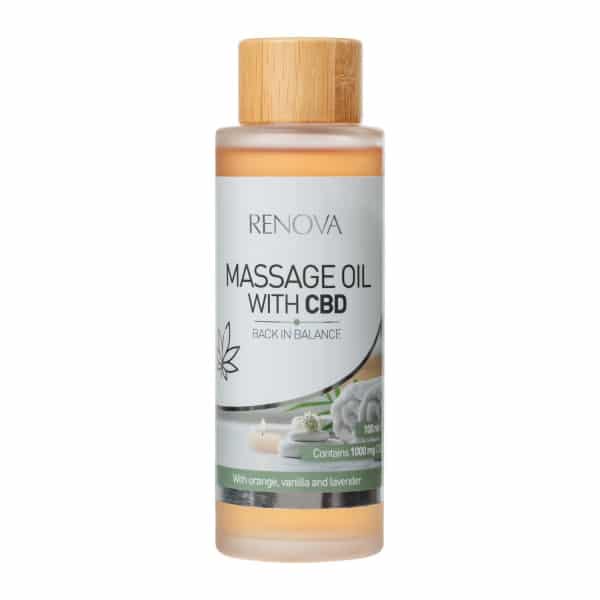 une bouteille d'huile de massage au cbb.