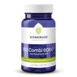 Une bouteille bleue et blanche de Vitakruid - B12 Combi 6000® avec Folate et P-5-P contient 60 pastilles (comprimés à sucer) avec des accents jaunes sur l'étiquette.