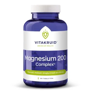 Une bouteille bleue de Vitakruid – Magnésium 200 Complex® avec 90 comprimés.