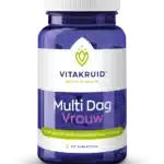Un flacon bleu de Vitakruid – Multi Jour & Nuit® Femme, un supplément multivitaminé et minéral pour femmes, contenant 2 x 30 comprimés.