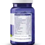 Bouteille en plastique bleue avec un bouchon blanc comportant une étiquette en néerlandais énumérant les ingrédients et les informations nutritionnelles du complément multivitaminé Vitakruid – Multi Jour & Nuit® Femme (2 x 30 comprimés).