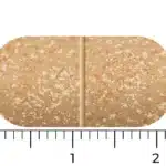 Un comprimé oblong tacheté de beige de Vitakruid – Multi Jour & Nuit® Femme (2 x 30 comprimés), avec une ligne de cassure, est présenté à côté d'une règle et mesure environ 1,6 centimètre de longueur.