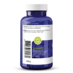 Bouteille en plastique bleu de Vitakruid – Huile de Poisson Forte (90 capsules molles, 1000 mg d'huile de poisson chacune) avec étiquette blanche, code-barres, instructions de dosage, informations de stockage et un symbole de recyclage vert au dos.