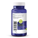 Une bouteille en plastique bleue avec un bouchon blanc étiqueté en néerlandais pour Vitakruid – Zinc Méthionine & Cuivre (90 capsules végétaliennes), avec des instructions, un code-barres et un badge « emballage recyclable ».