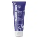 Tube violet de lotion corporelle à la mélatonine OSIMAGNESIUM, 100 ml, avec texte blanc et éléments de design géométrique.